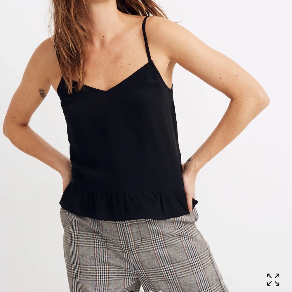 NWT Madewell Silk Ruffle-Hem Cami Top Black Size XS